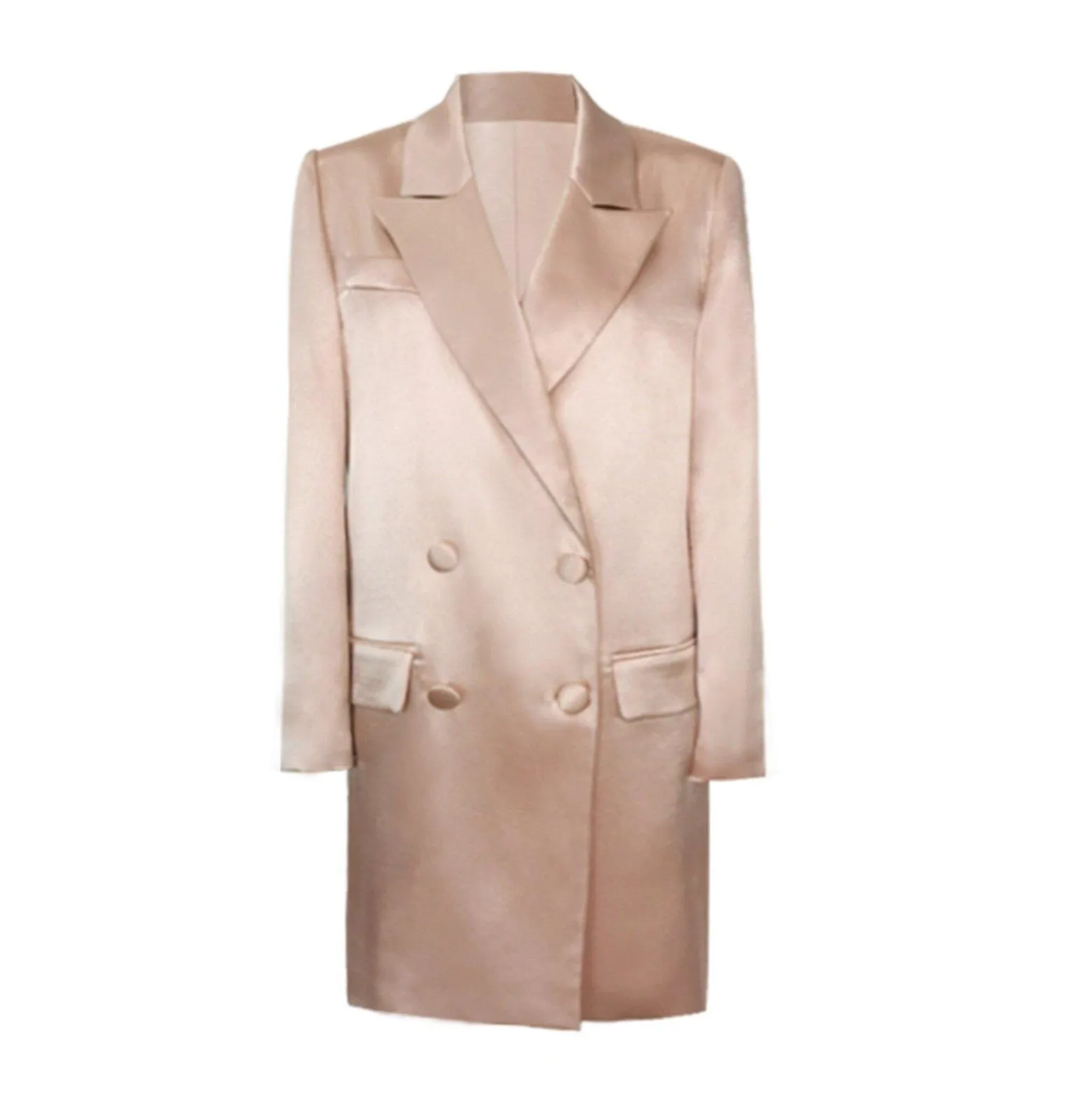 Light Pink Double Breasted Chain Thigh Length Blazer