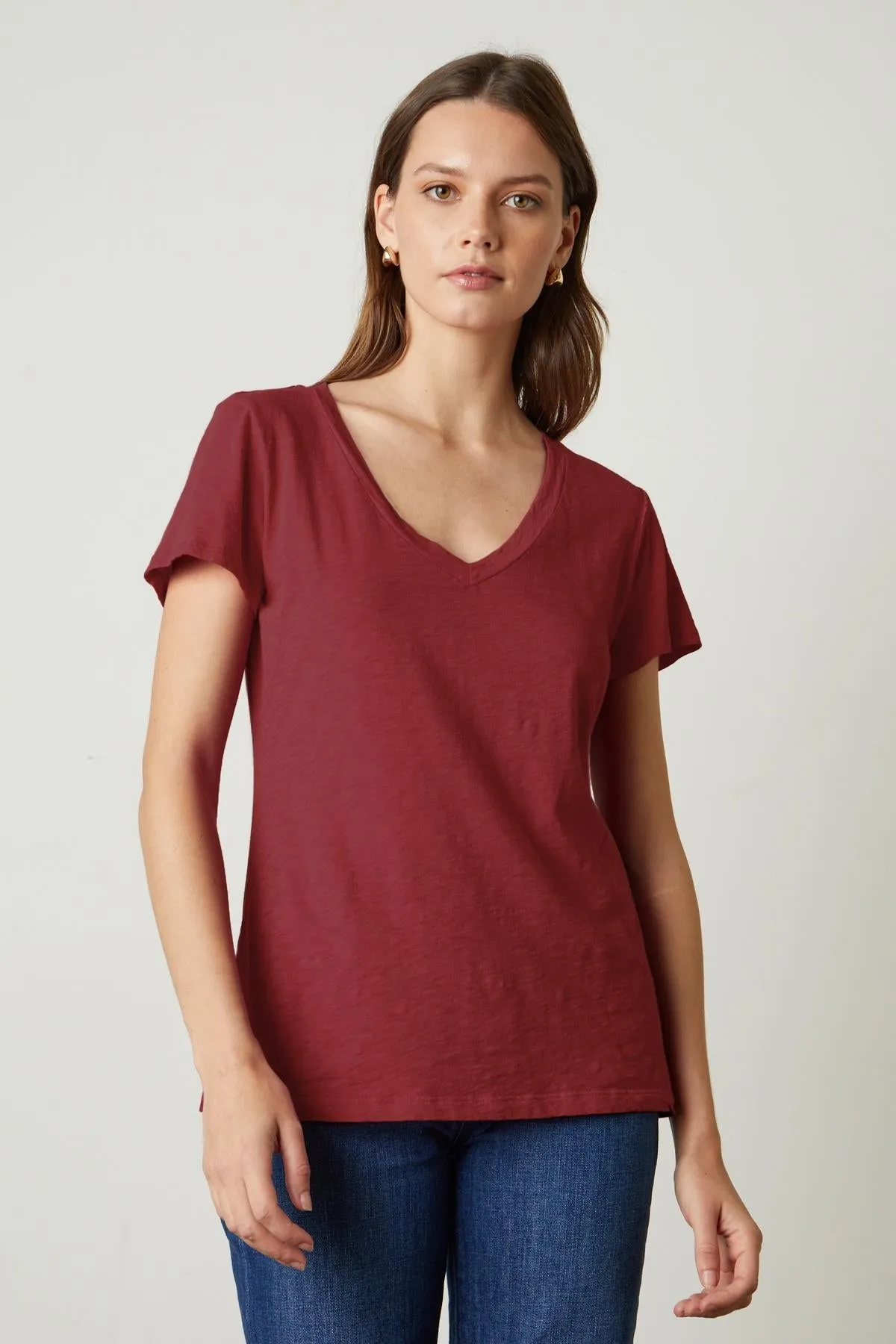 LILITH COTTON SLUB V-NECK TEE