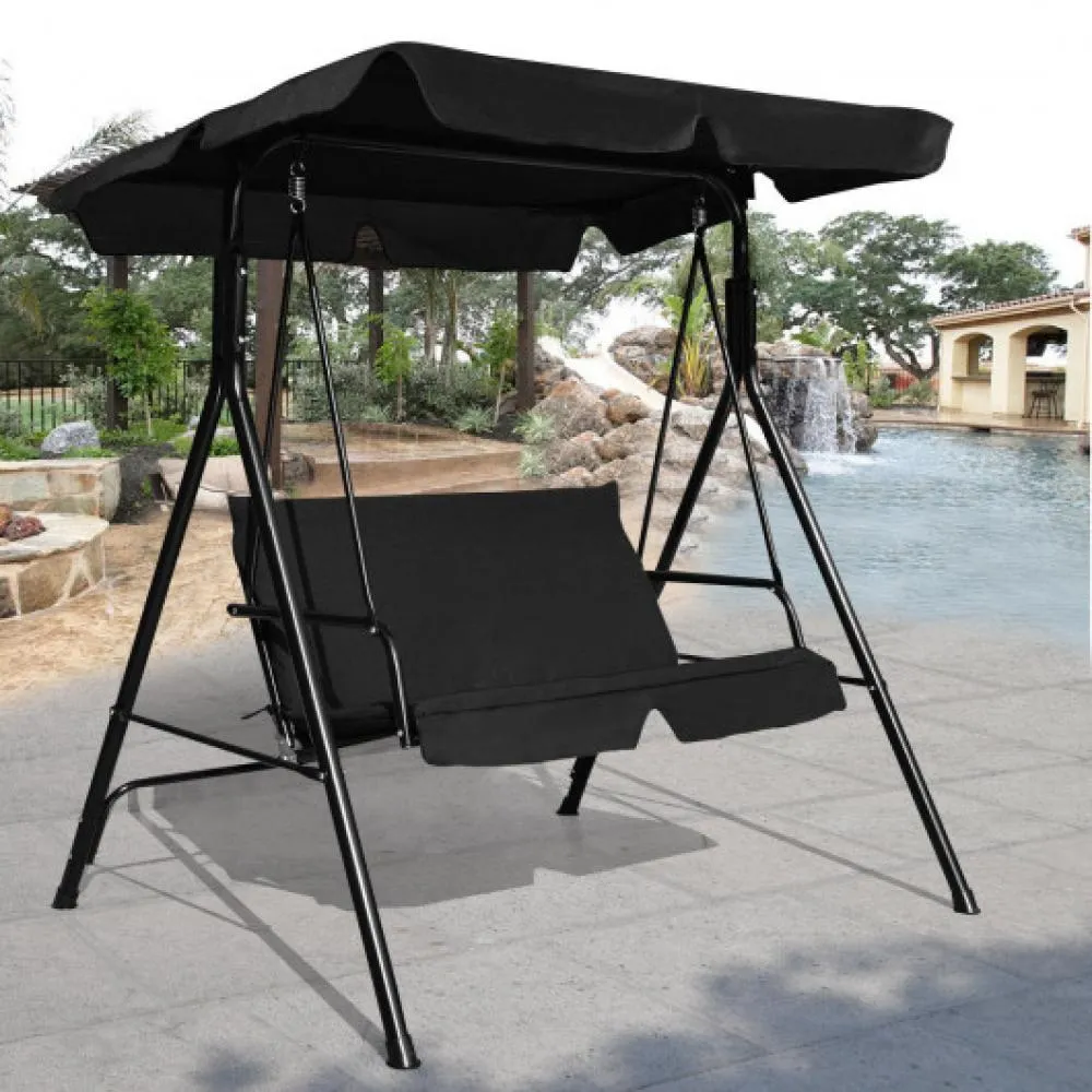 Loveseat Cushioned Patio Steel Frame Swing Glider-Brown