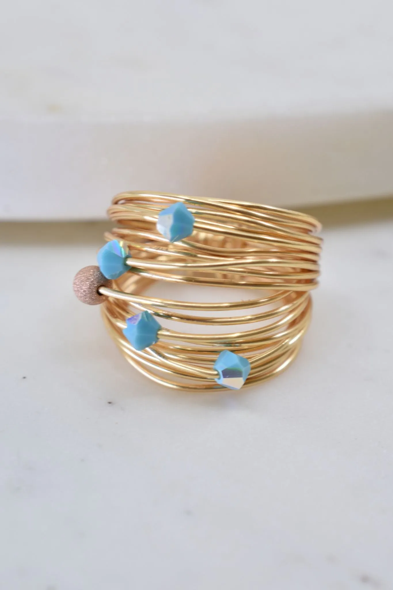 Marcia Wire Wrap Ring with Blue Swarovski Crystals