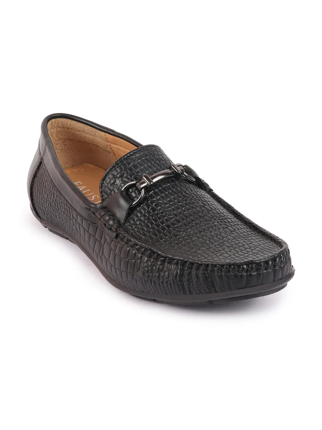 Men Black Horsebit Buckle Embossed Casual/Dress Loafer Shoes