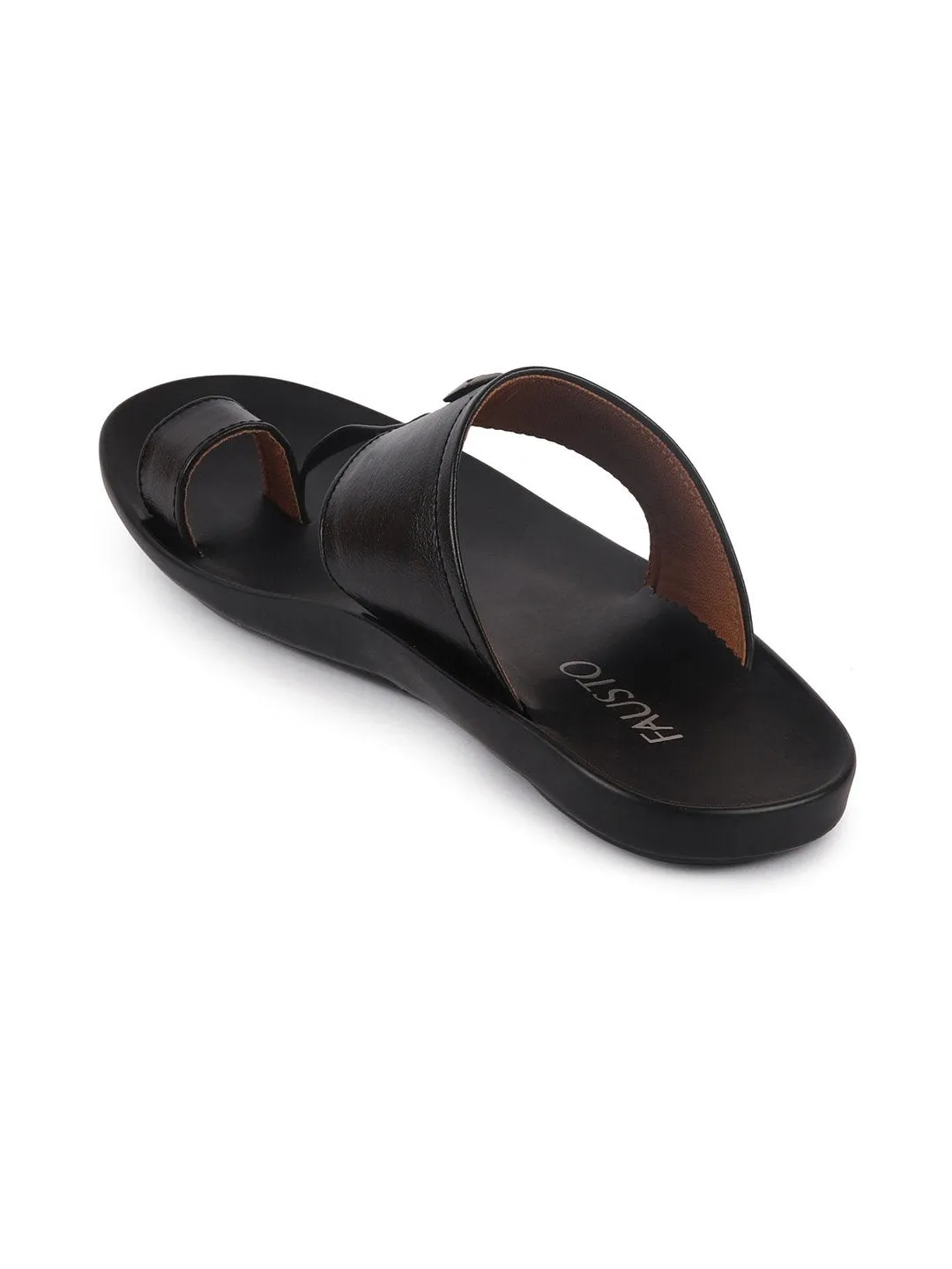 Men Black Slip On Indoor Toe Ring Slippers