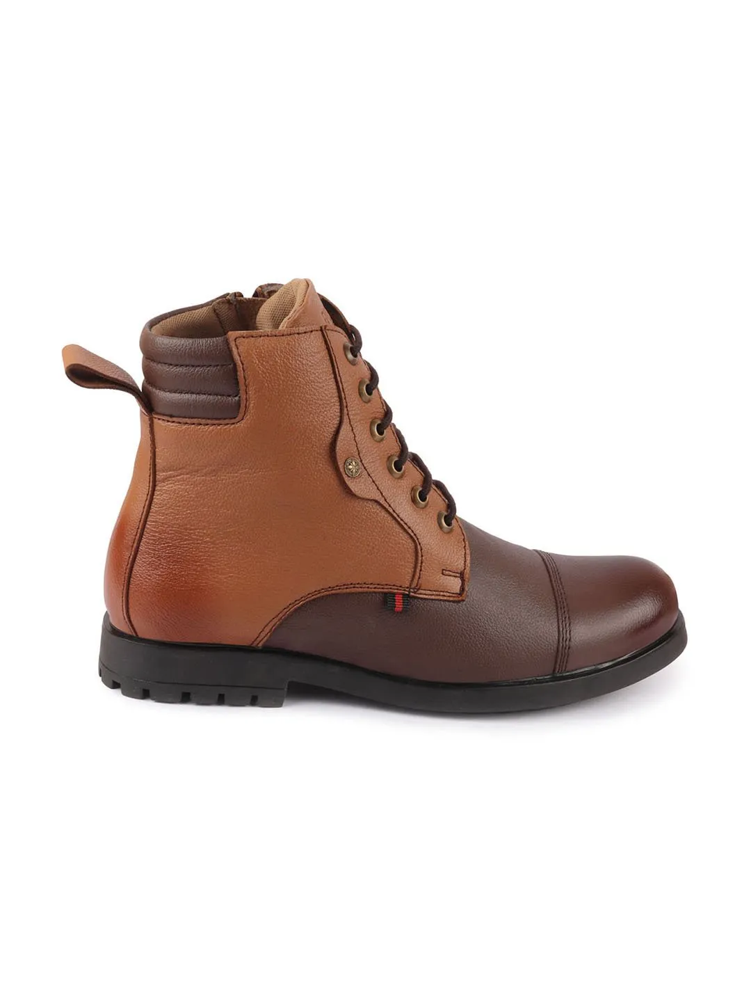 Men Brown Leather Lace Up High Top Boots