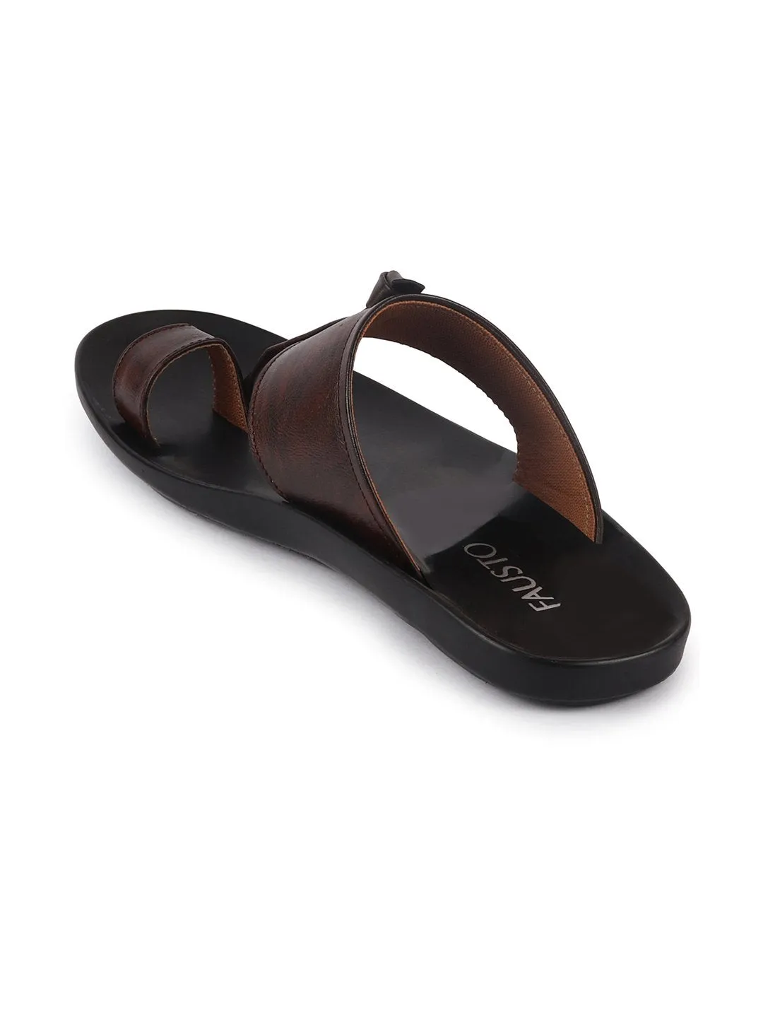 Men Brown Slip On Outdoor Toe Ring Dress Slippers