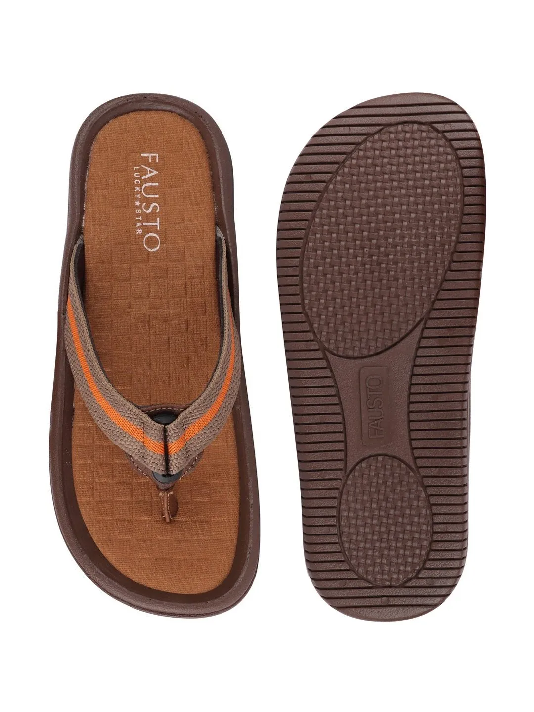 Men Camel/Orange Casual Slip-On Slippers