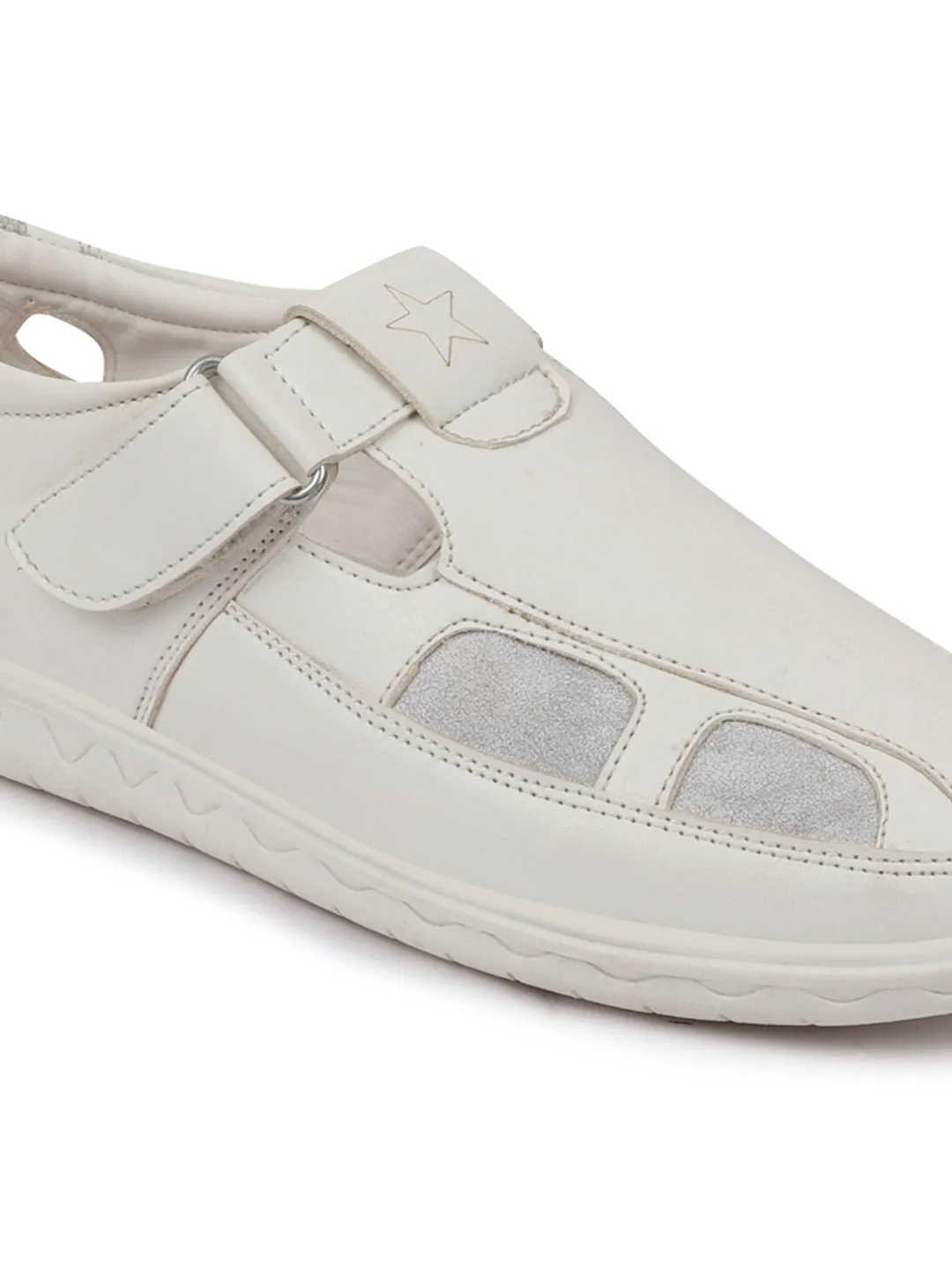 Men White Front Open Shoe Style Sandals