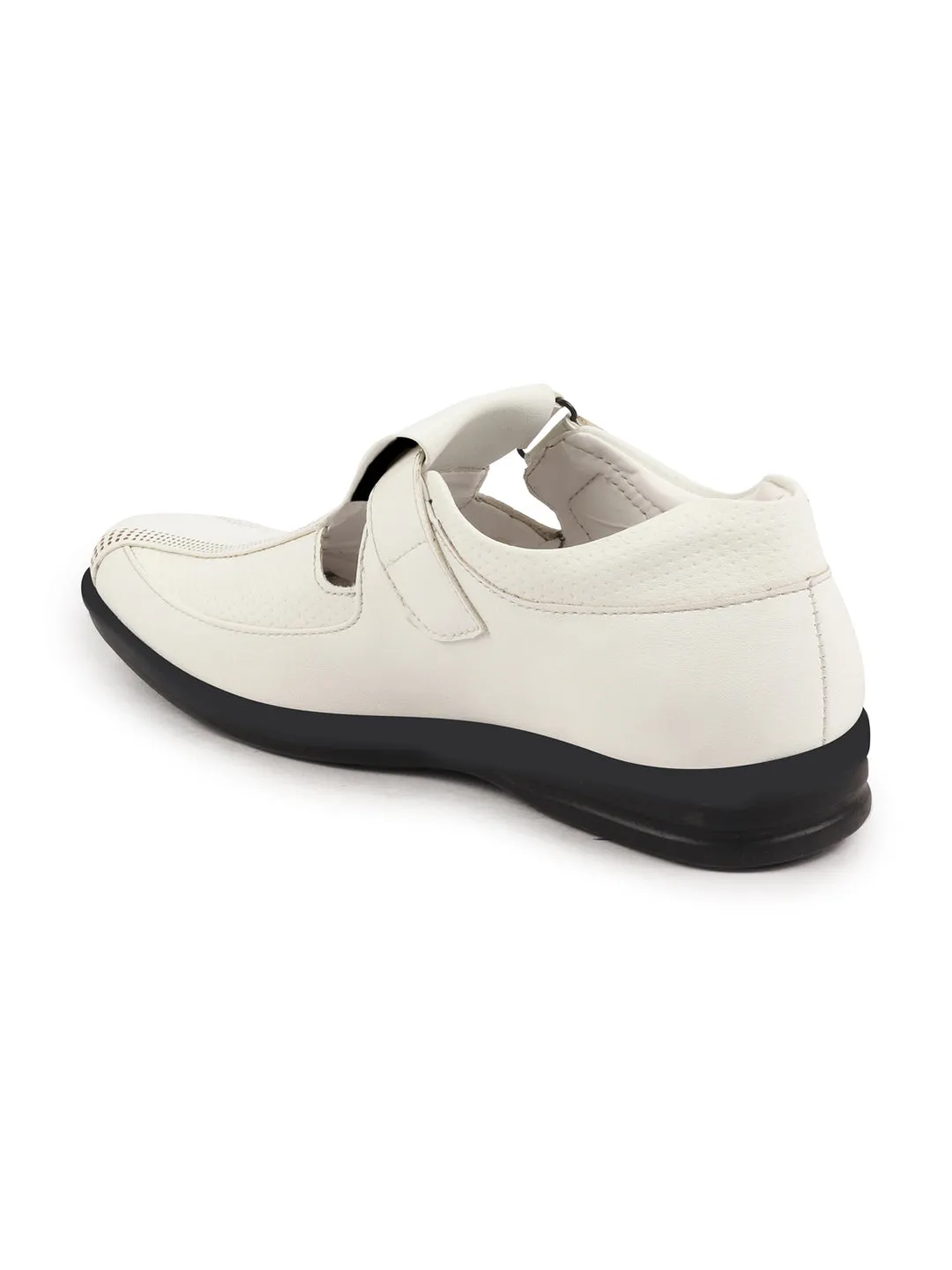 Men White Shoes Style Casual Slip On Adjustable Strap Velcro Sandal For All Day Comfort