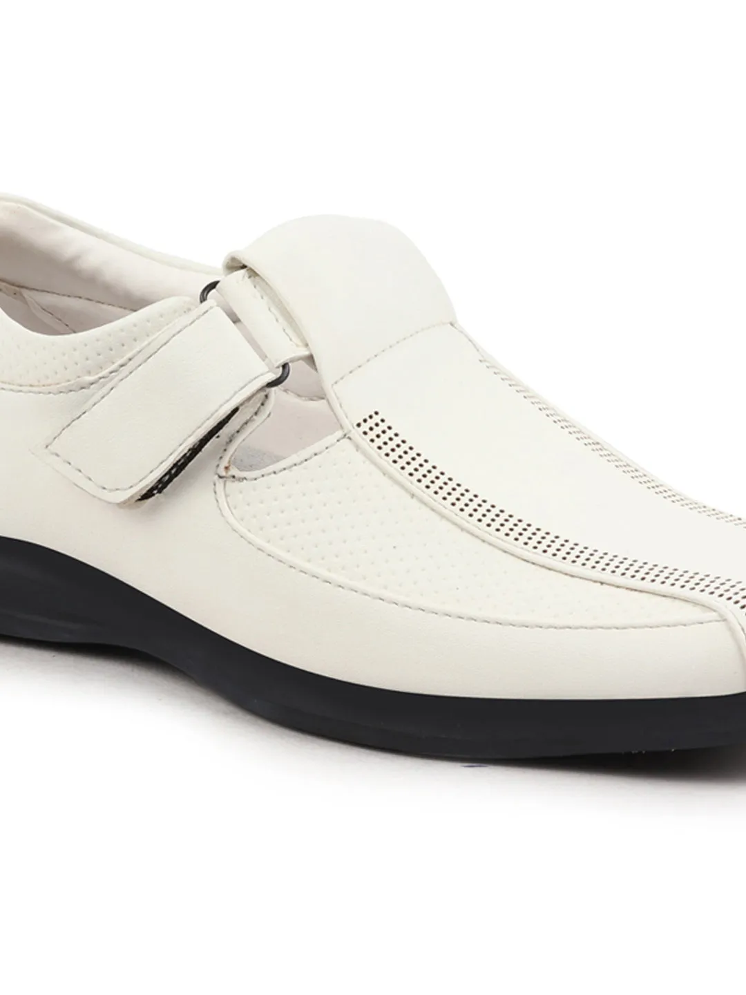 Men White Shoes Style Casual Slip On Adjustable Strap Velcro Sandal For All Day Comfort