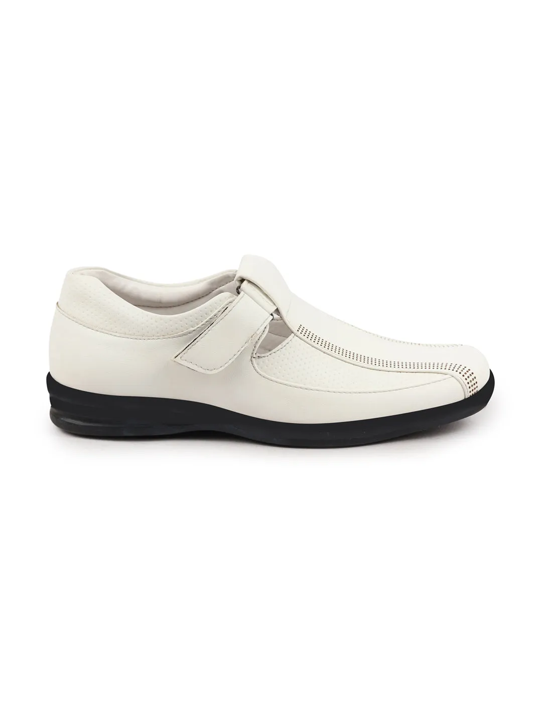 Men White Shoes Style Casual Slip On Adjustable Strap Velcro Sandal For All Day Comfort