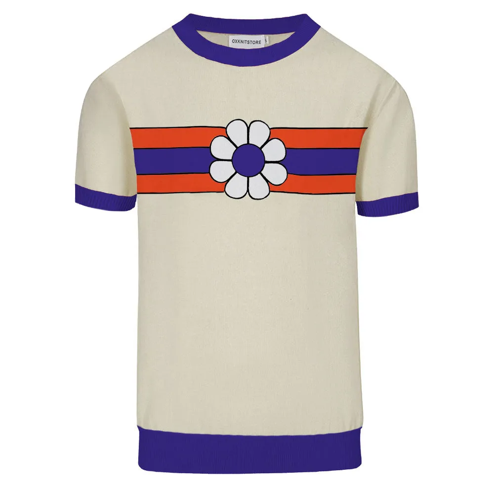 Men's knitted T-shirt with striped apricot flowers