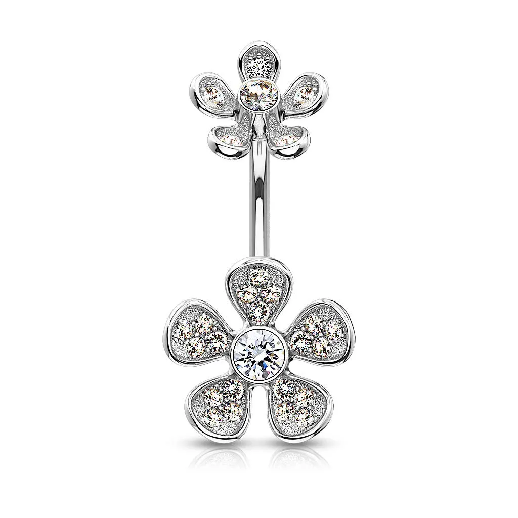 Micro CZ Paved Flower with Internally Threaded Flower Top 316L Surgical Steel WildKlass Belly Button Navel Rings