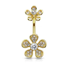 Micro CZ Paved Flower with Internally Threaded Flower Top 316L Surgical Steel WildKlass Belly Button Navel Rings