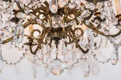 Midcentury Two-Tier Gilt Bronze and Crystal Twelve-Light Chandelier