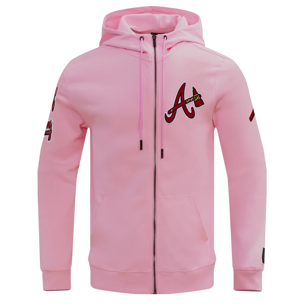 MLB ATLANTA BRAVES CLASSIC CHENILLE MEN'S FZ PO HOODIE (PINK)