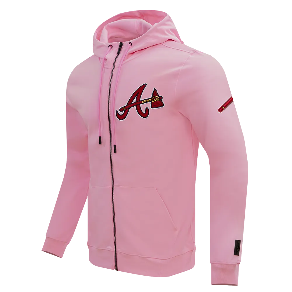 MLB ATLANTA BRAVES CLASSIC CHENILLE MEN'S FZ PO HOODIE (PINK)