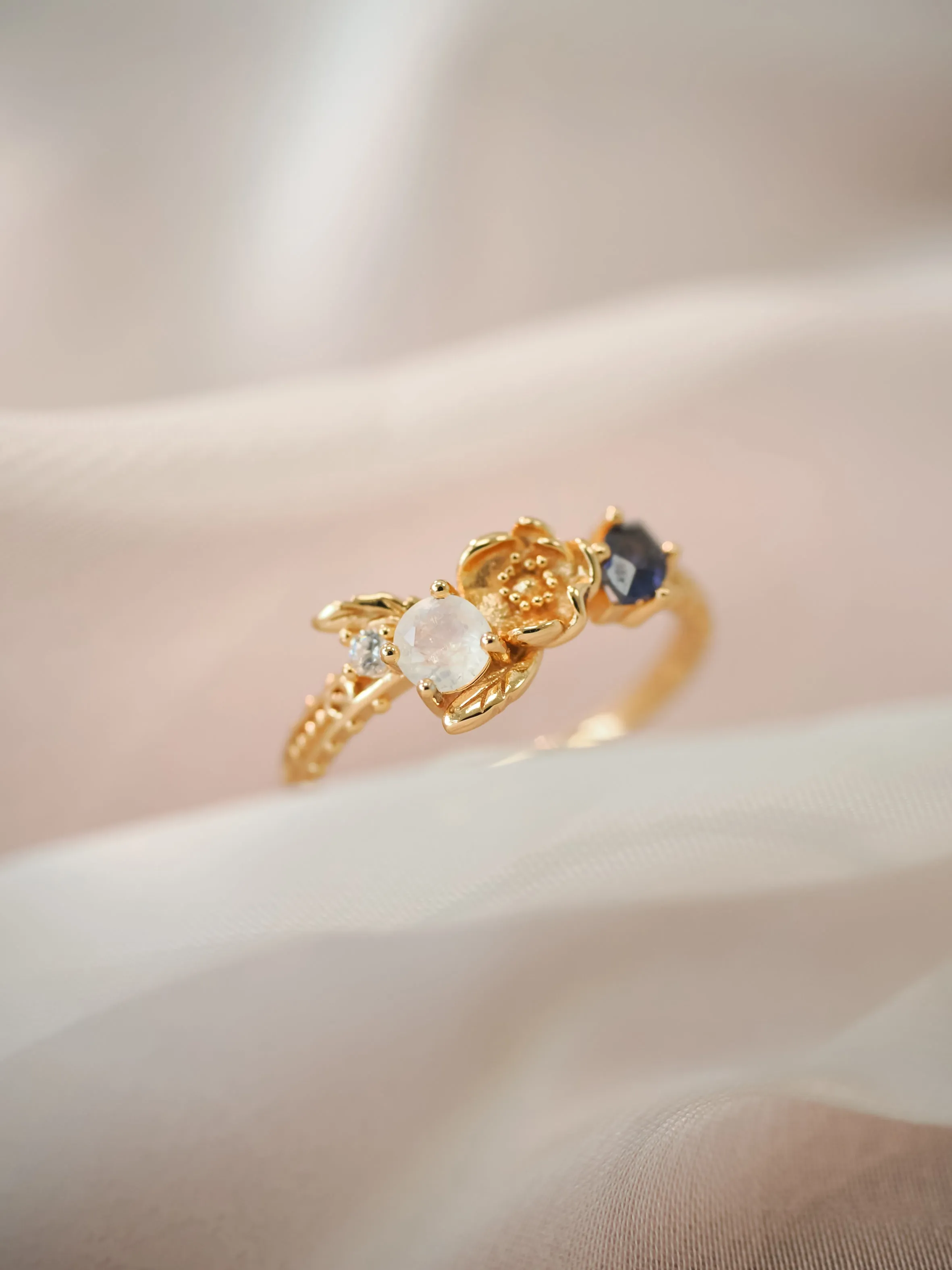 Moonstone & Iolite Gold Ring - Poppy