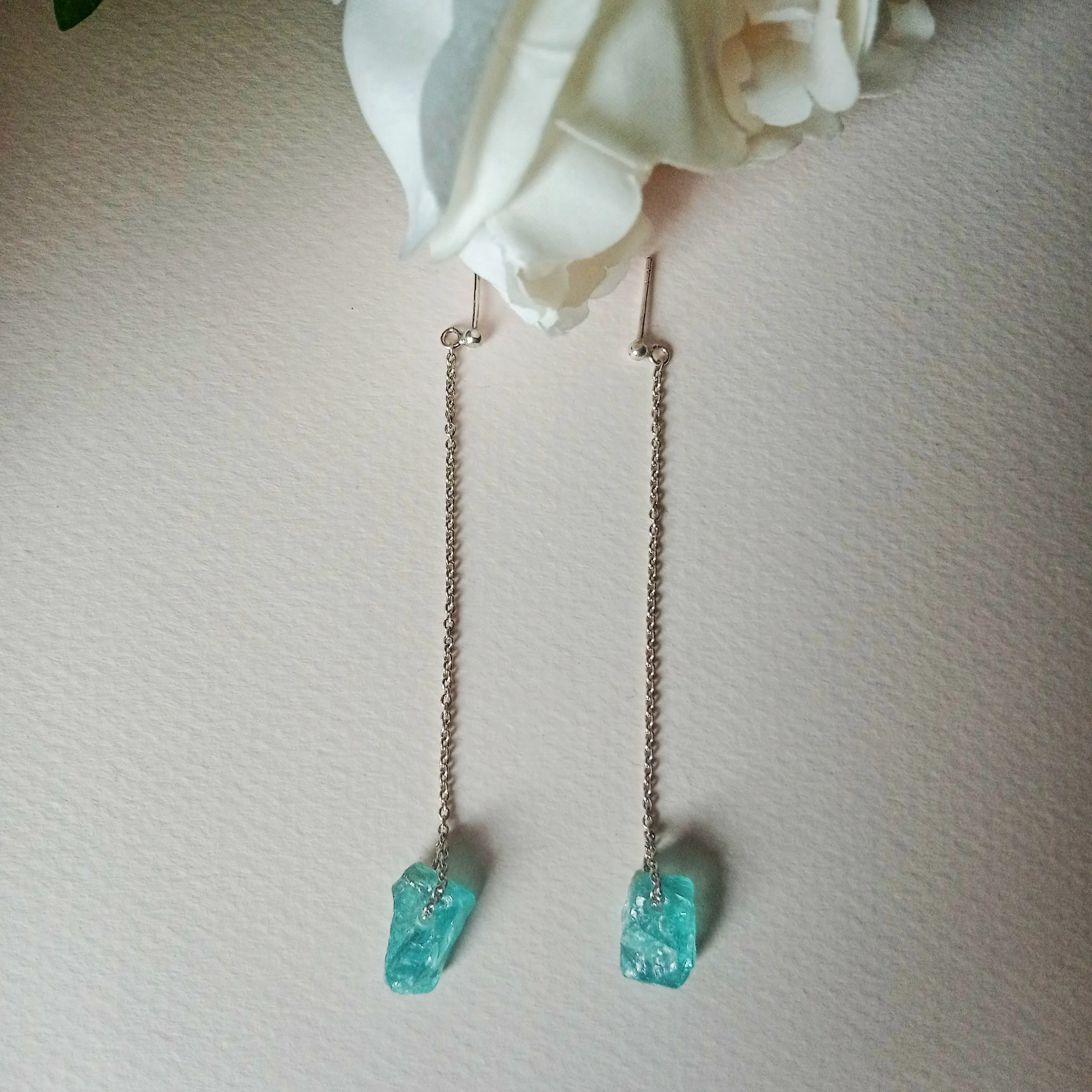 Natural apatite crystal sterling silver earrings