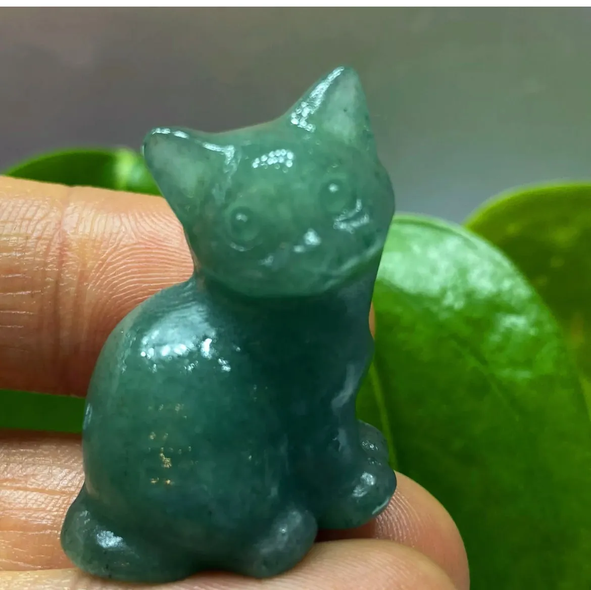 Natural Green Aventurine gemstone Crystal Cat