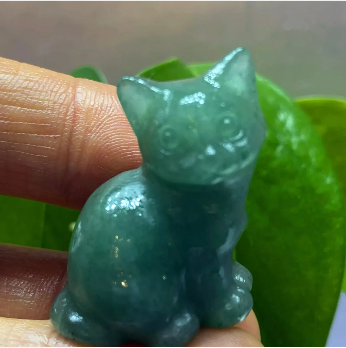 Natural Green Aventurine gemstone Crystal Cat