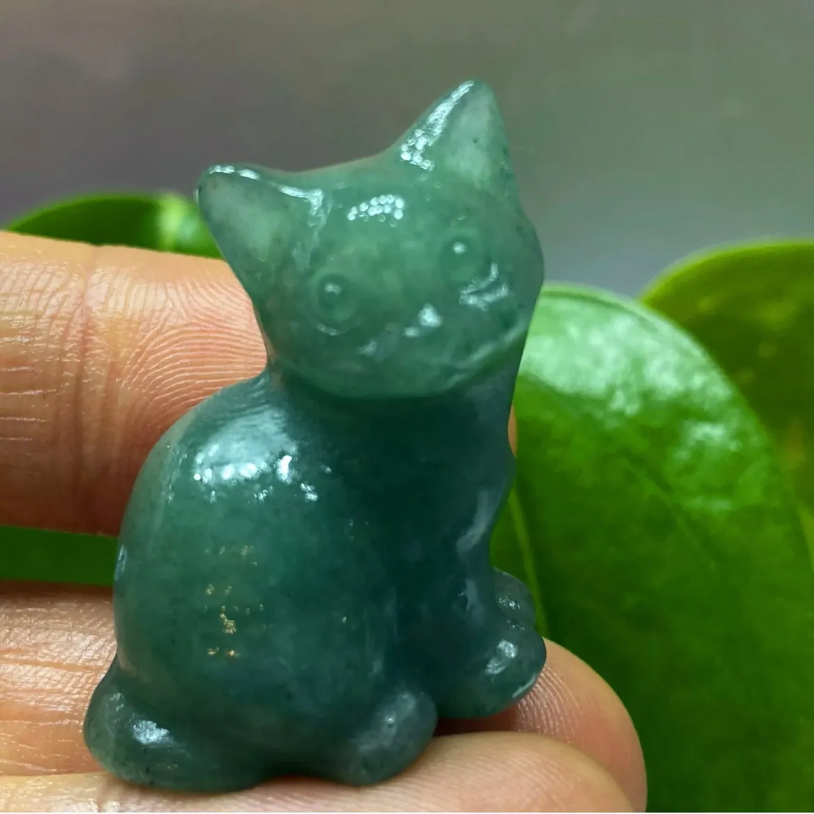 Natural Green Aventurine gemstone Crystal Cat