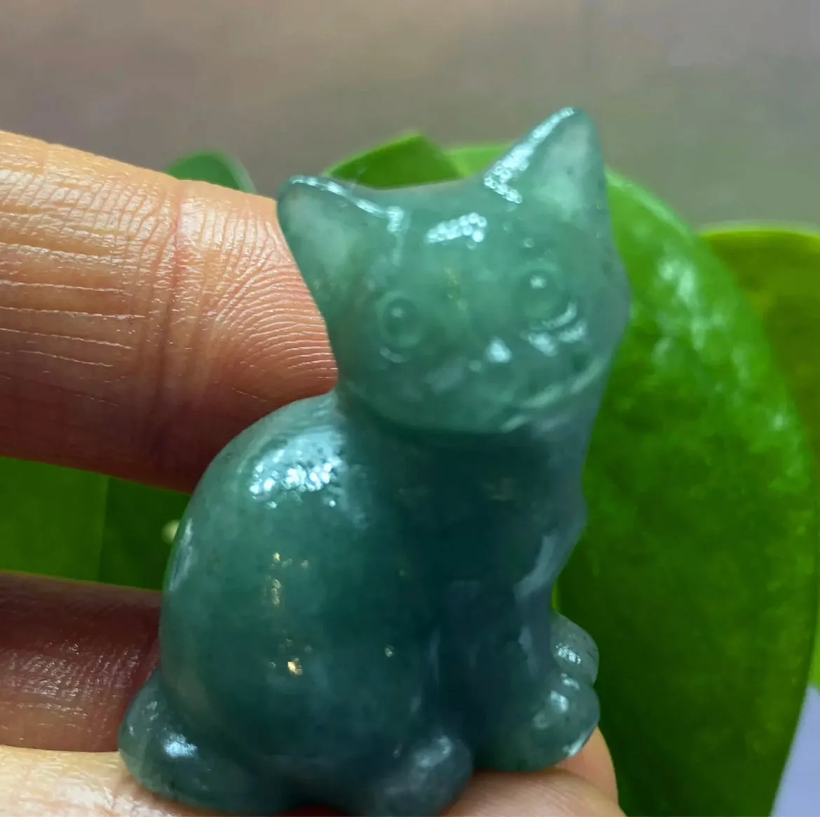 Natural Green Aventurine gemstone Crystal Cat