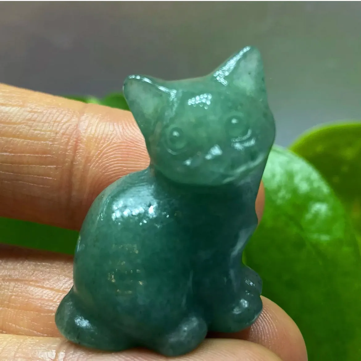 Natural Green Aventurine gemstone Crystal Cat