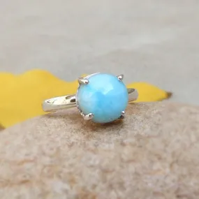 Natural Larimar Ring Blue Stone Ring Larimar Jewelry Silver Prong Ring Gemstone stacking Ring