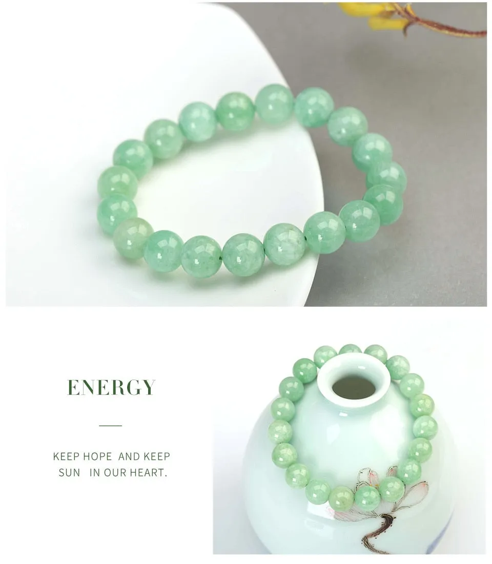 Natural Myanmar Burma Green Jade Round Bead Bracelet