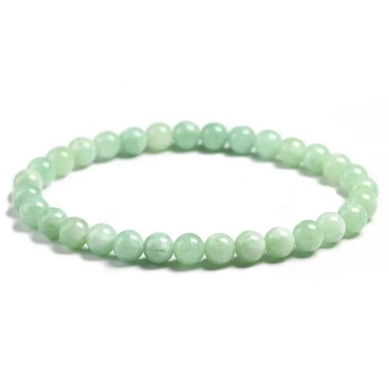 Natural Myanmar Burma Green Jade Round Bead Bracelet