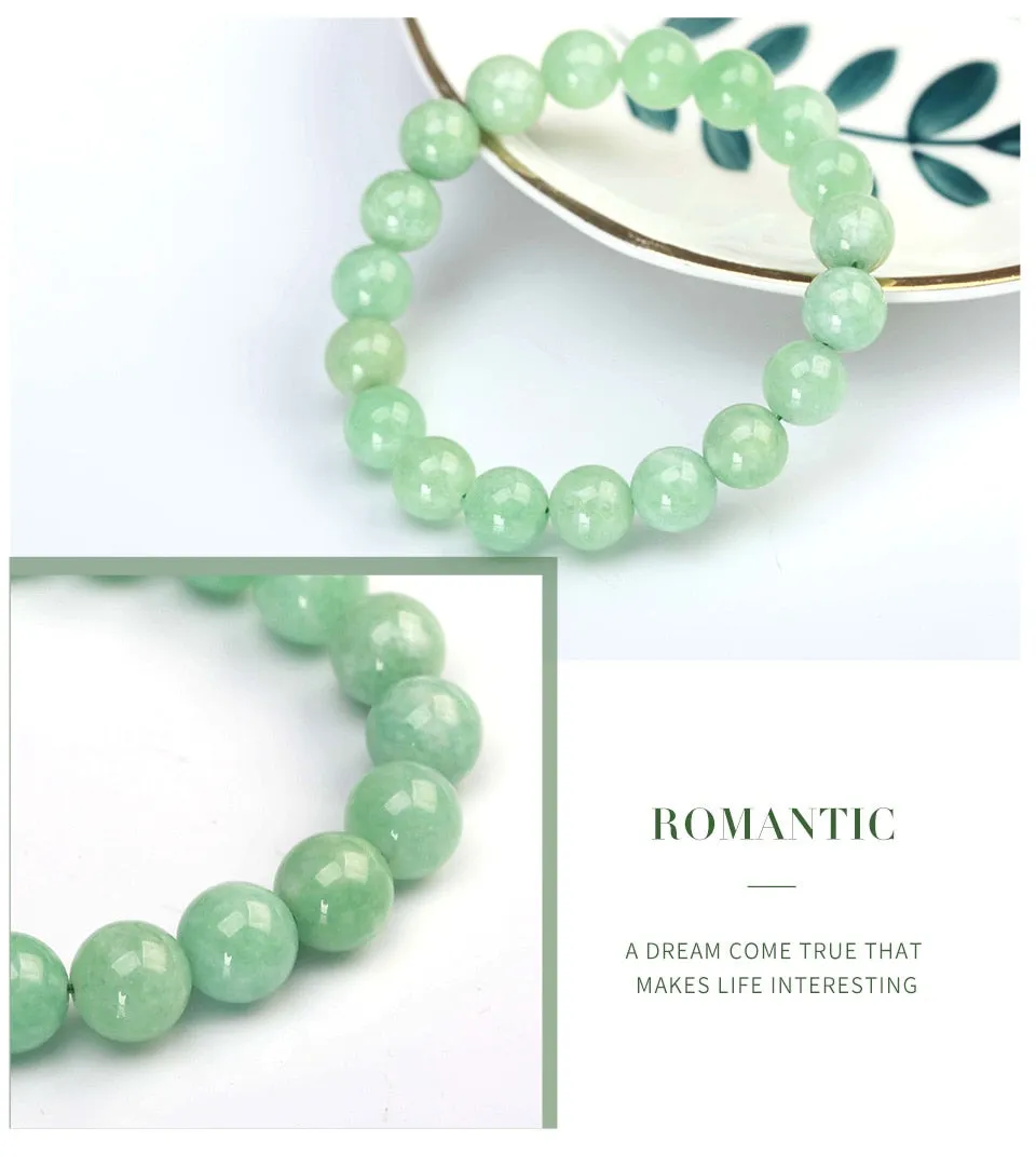 Natural Myanmar Burma Green Jade Round Bead Bracelet