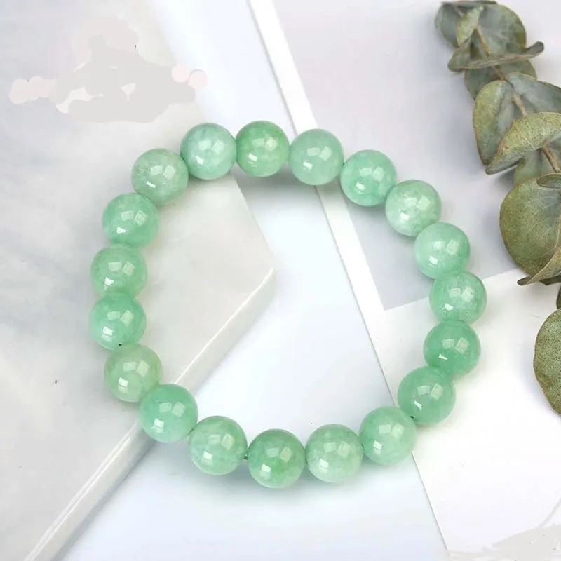 Natural Myanmar Burma Green Jade Round Bead Bracelet