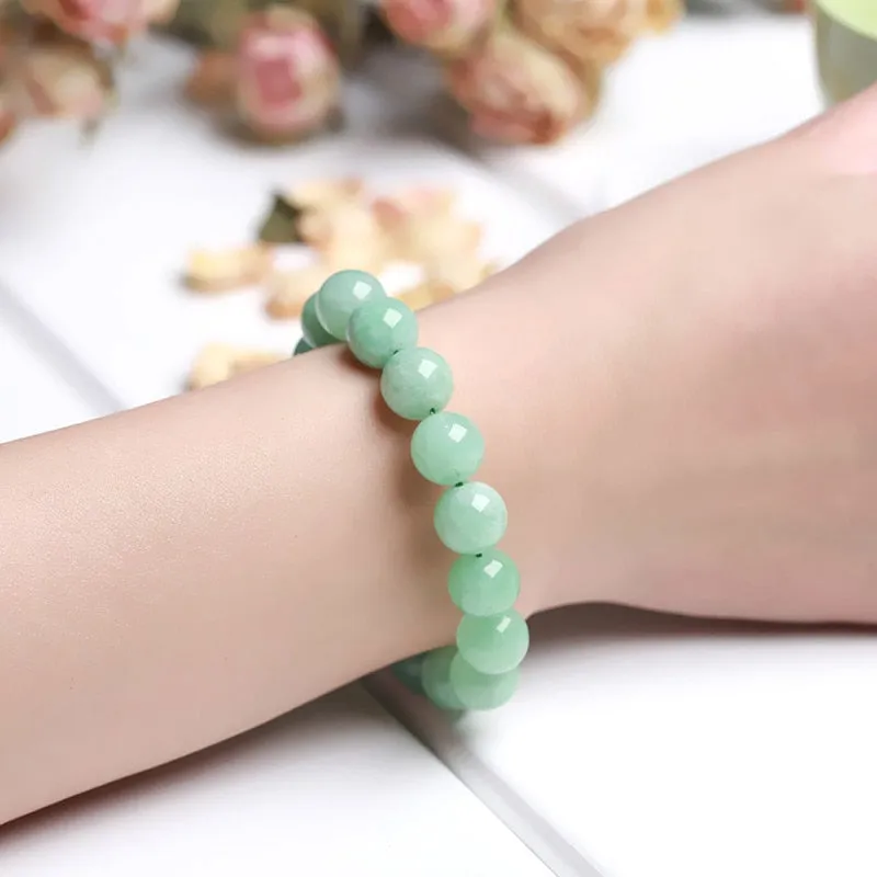 Natural Myanmar Burma Green Jade Round Bead Bracelet