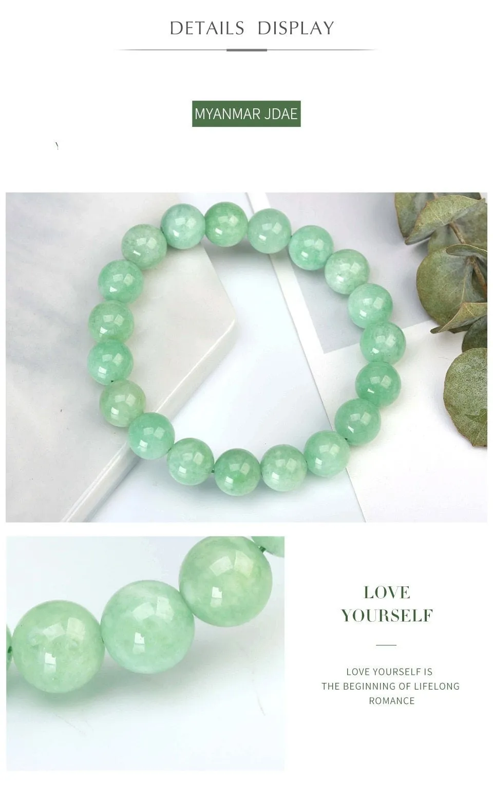 Natural Myanmar Burma Green Jade Round Bead Bracelet