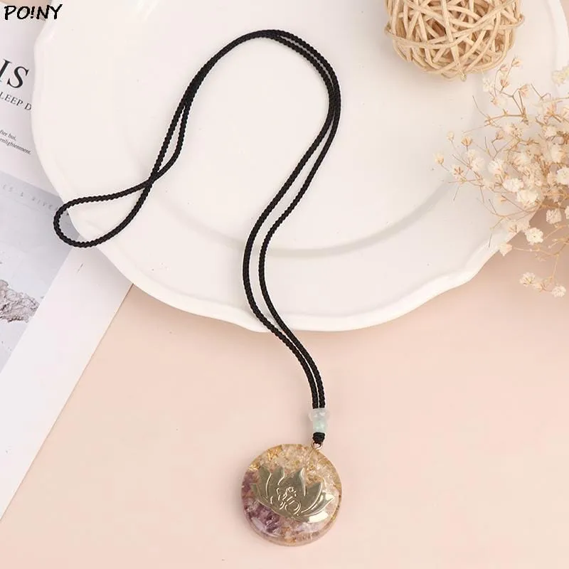 Natural Orgonite Lotus Crystal Necklace