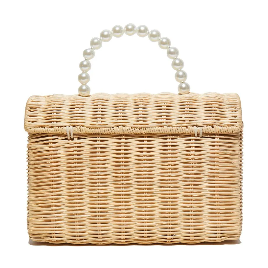 NATURAL WICKER TABITHA PEARL TOP HANDLE HANDBAG