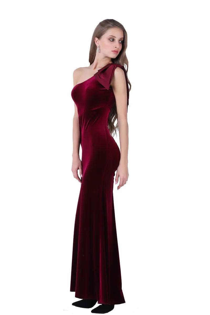 One-shoulder Velvet Evening Dress