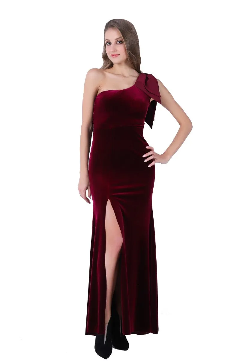 One-shoulder Velvet Evening Dress