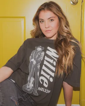 One Size Willie Nelson Stand Charcoal Oversized Tee