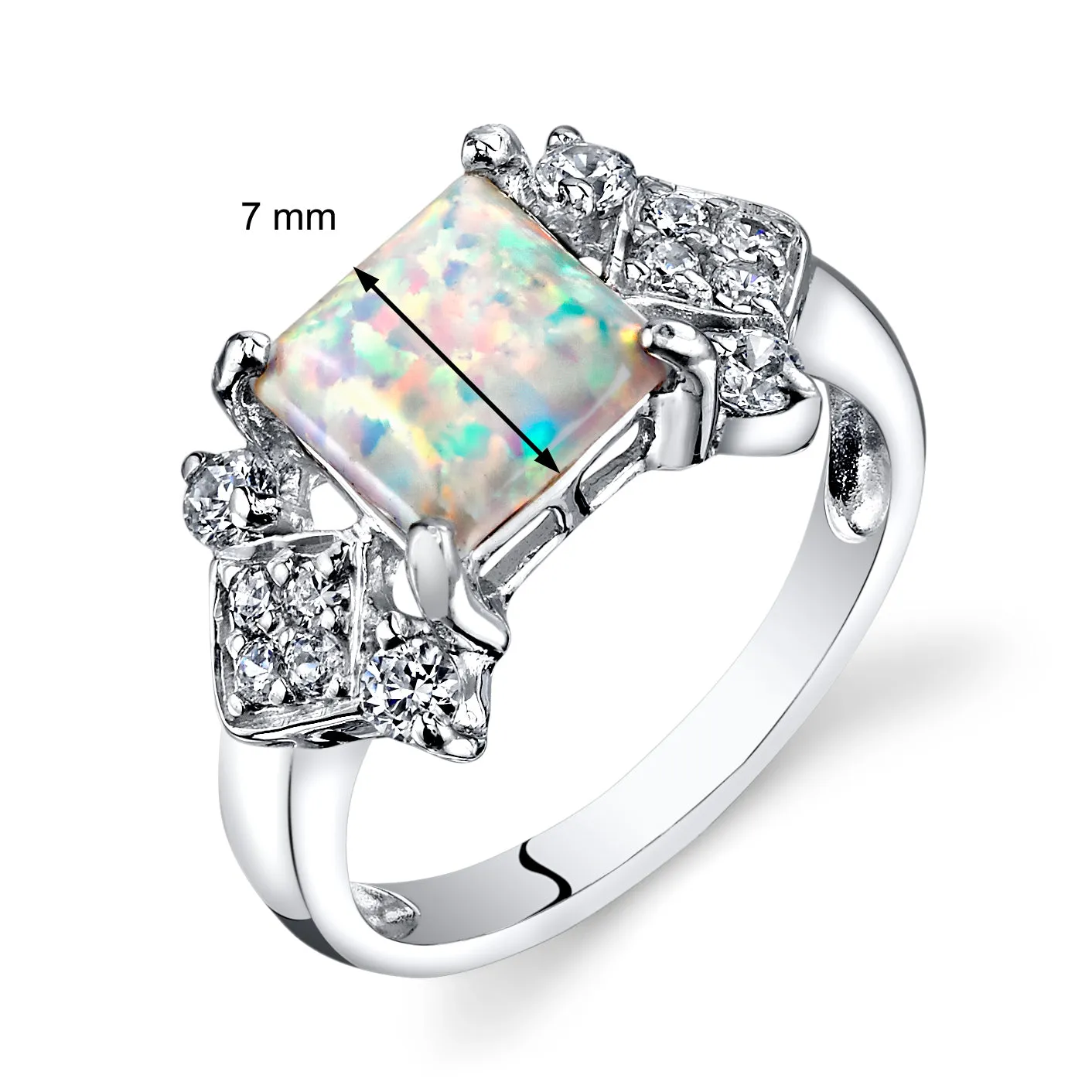 Opal Princess Cut Sterling Silver Ring Size 6