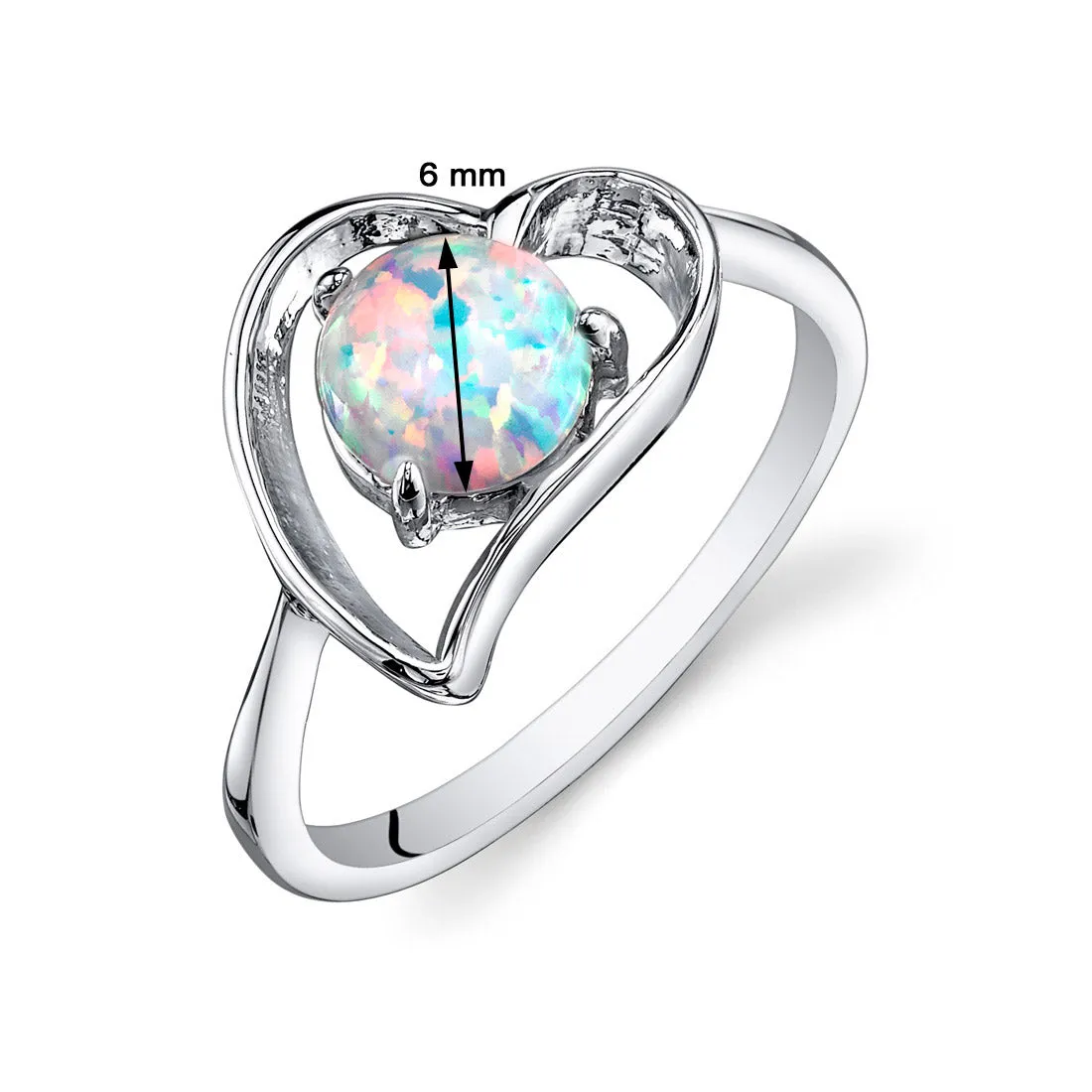 Opal Ring Sterling Silver Heart Design 0.75 Carat Size 9