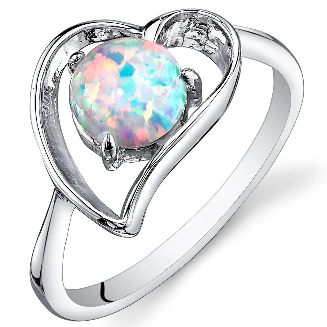 Opal Ring Sterling Silver Heart Design 0.75 Carat Size 9