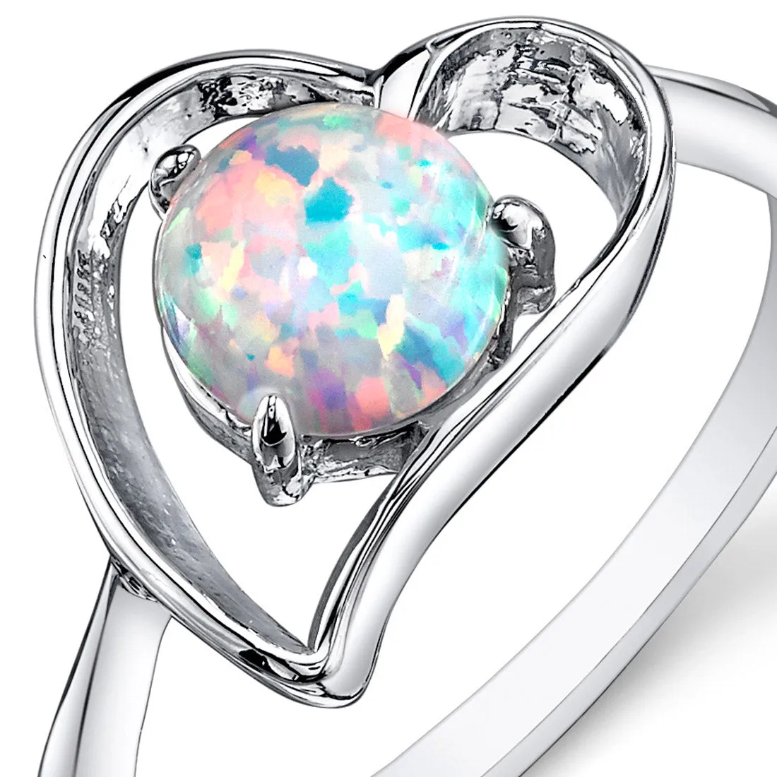 Opal Ring Sterling Silver Heart Design 0.75 Carat Size 9