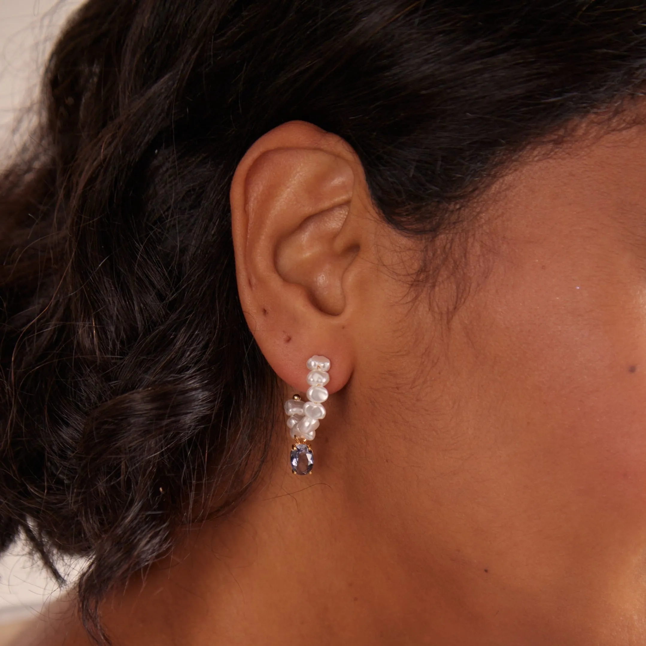 Organic Pearl Oval Drop Hoop Earrings