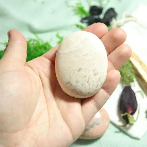 Peach Moonstone Pillow Palm Stone ~ Soothing and Healing Energy