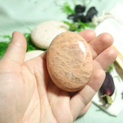 Peach Moonstone Pillow Palm Stone ~ Soothing and Healing Energy