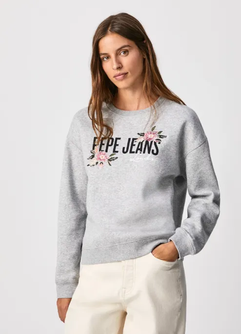 PepeJeans Sweatshirt with Portia Front Embroidery PL581133 grey