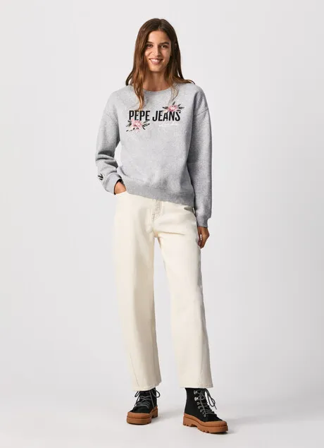 PepeJeans Sweatshirt with Portia Front Embroidery PL581133 grey