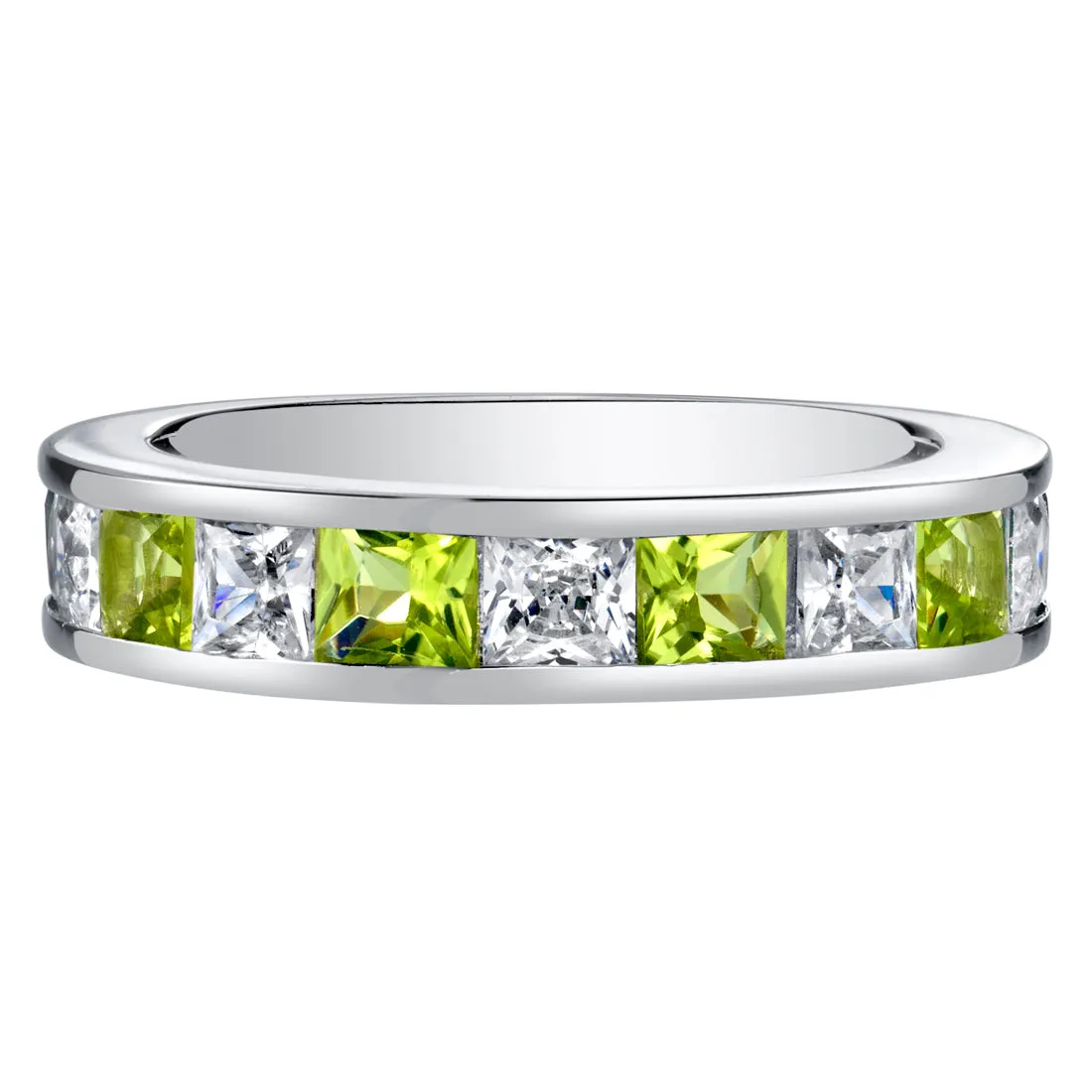 Peridot Princess Cut Sterling Silver Band Size 8