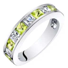 Peridot Princess Cut Sterling Silver Band Size 8