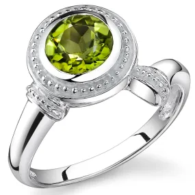 Peridot Round Cut Sterling Silver Ring Size 8